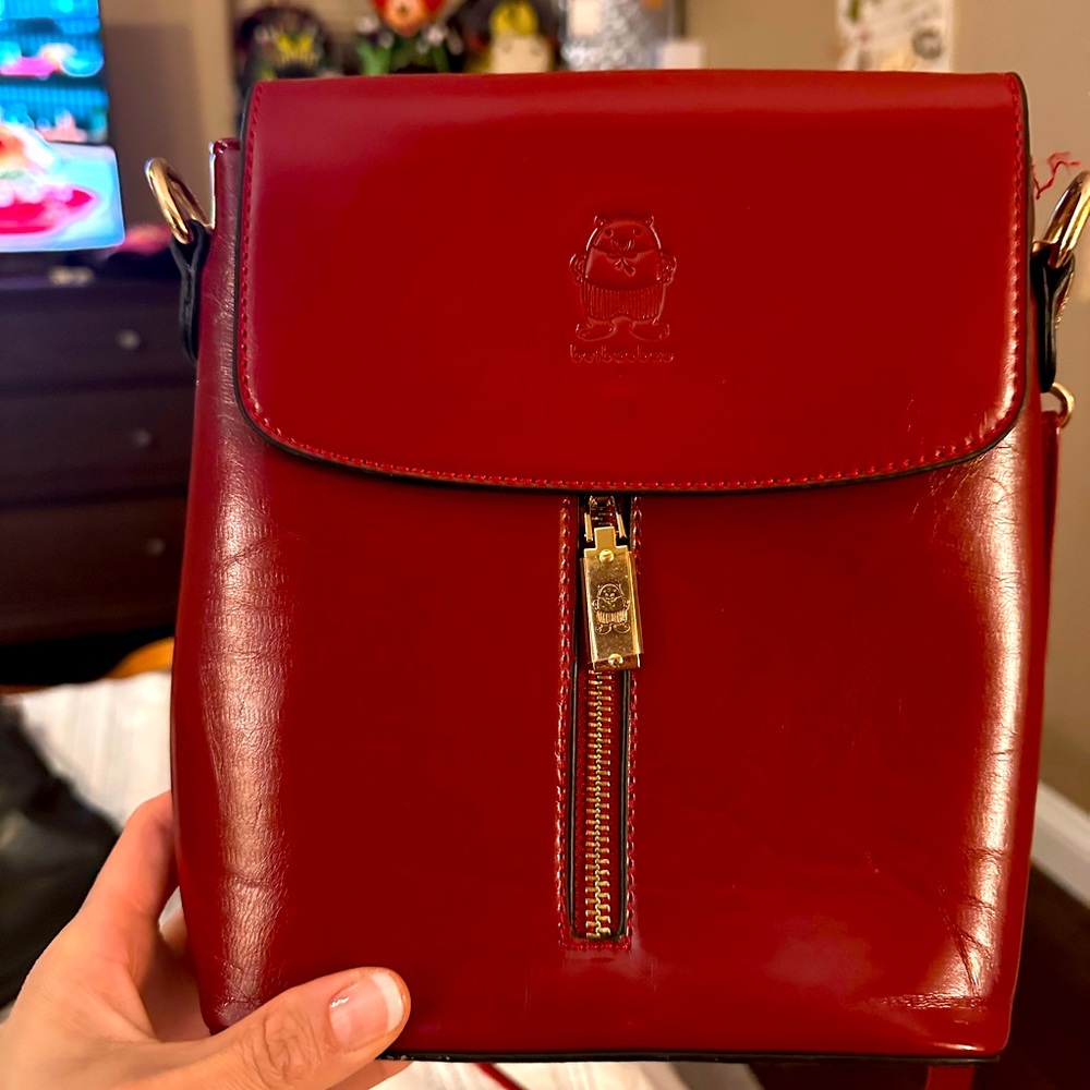 Beibaobao glossy red crossbody bag with extra front zipper